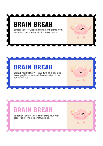 25 Brain Break Games for Primary School | Classroom Movement Activities | PDF & Canva Template