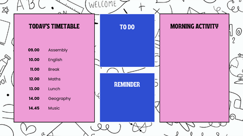 Morning Slide Classroom Display | Daily Timetable, To Do & Morning Activity | PPTX & Canva Template