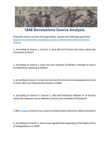 1848 Revolutions Source Analysis Worksheet