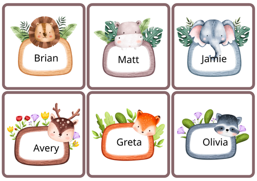 Multi-Use Children's Name Labels (Theme Animals)