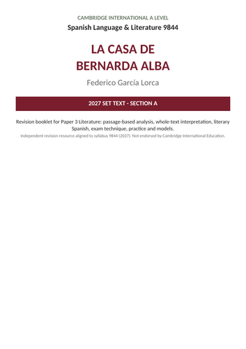 A Level Spanish Language & Literature 9844 LA CASA DE BERNADO ALBA
