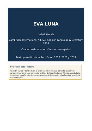Literature 9844 revision with this 36-page Spanish-language booklet on Eva Luna by Isabel