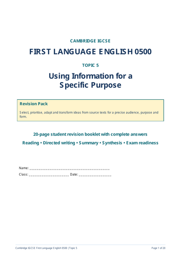Cambridge IGCSE First Language English 0500 skills with this carefully structured 20-page revision b