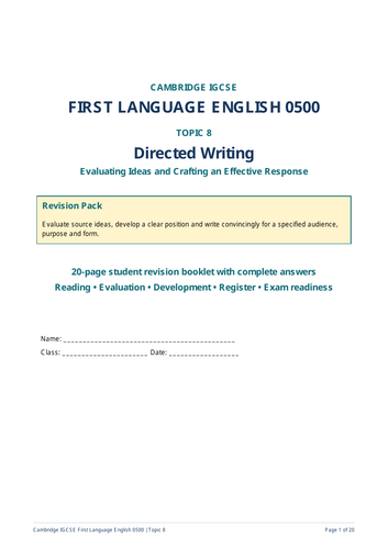 Cambridge IGCSE First Language English directed writing