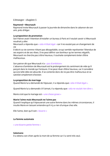 l'étranger - chapitre 5 notes