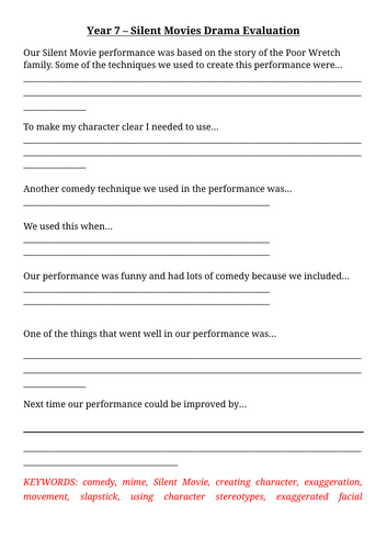 KS3 Drama - Year 7 Comedy and Mime Unit of Work