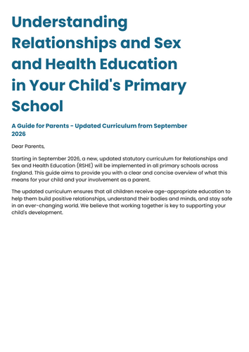 Understanding  Relationships and Sex  and Health Education  in Your Child's Primary  School guide