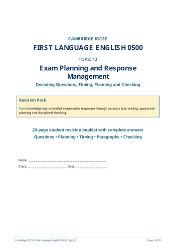 Cambridge IGCSE First Language English 0500: Exam Planning and Management