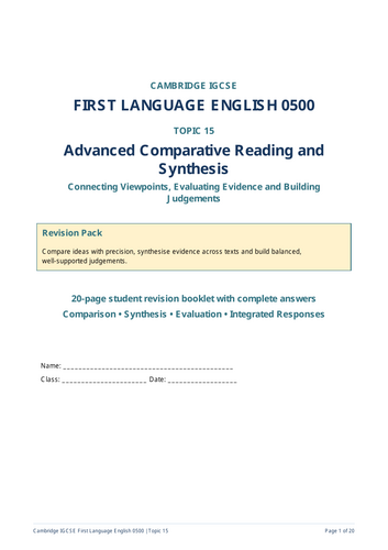 Cambridge IGCSE First Language English 0500: Comparative Reading and Synthesis