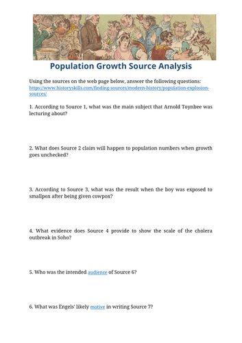 Population Growth in the Industrial Revolution Source Analysis Worksheet