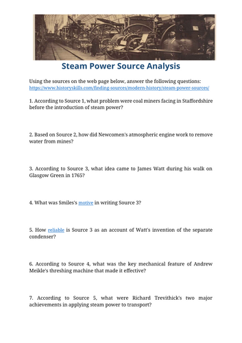 Development of Steam Power Source Analysis Worksheet