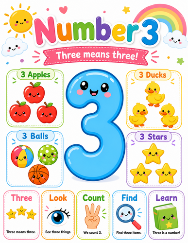 Number 3 I Preschool I Infographic
