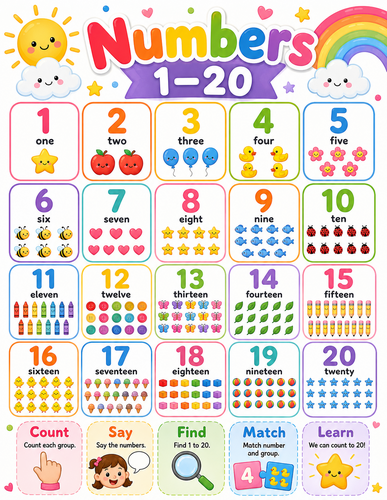Numbers 1-20 I Preschool I Infographic
