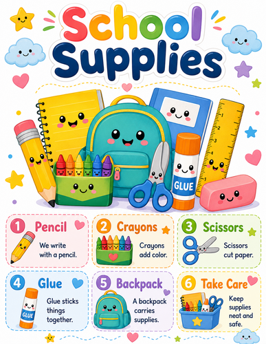 School Supplies I Preschool I Infographic