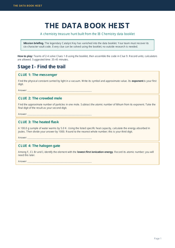 IB Chemistry Data Book Treasure Hunt Quiz