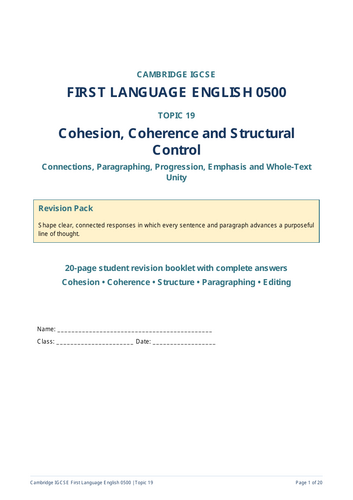 Cambridge IGCSE First Language English 0500: Cohesion Coherence Structural Control