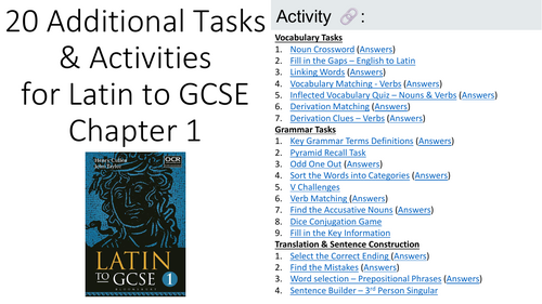 Latin to GCSE Chapter 1: 20 Tasks & Activities