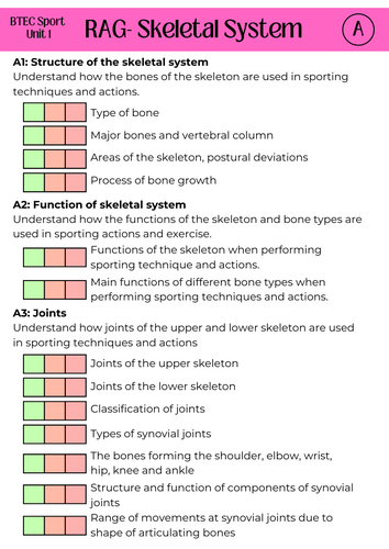 BTEC Sport Unit 1- Skeletal System