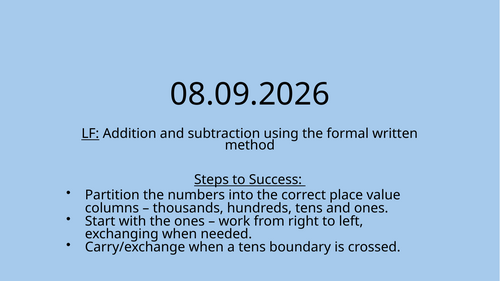Addition and Subtraction - 4 digit numbers - formal written method