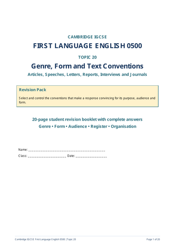 Cambridge IGCSE First Language English 0500: Genre Form Text Conventions