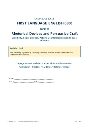 Cambridge IGCSE First Language English 0500: Rhetorical Devices Persuasive Craft
