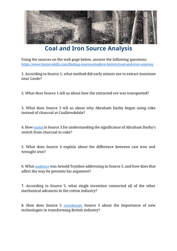 Coal and Iron in the Industrial Revolution Source Analysis Worksheet