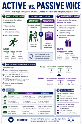 Active vs Passive Voice I High School I Infographic