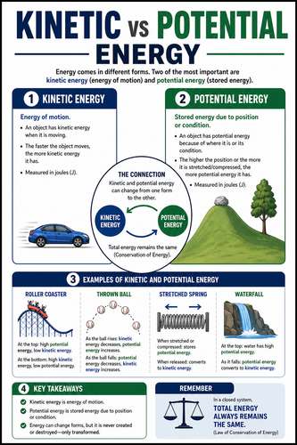 Kinetic vs Potential Energy I High School I Infographic