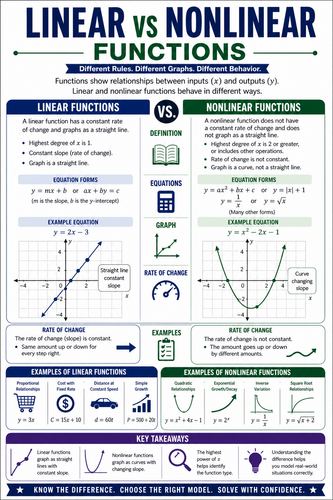 Linear vs Nonlinear Functions I High School I Infographic