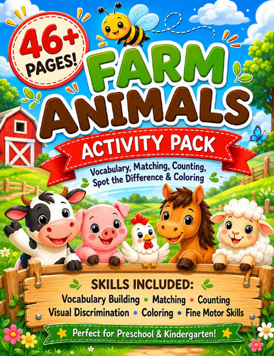 Farm Animals Worksheets & Activities | Preschool Math Literacy Vocabulary Pack