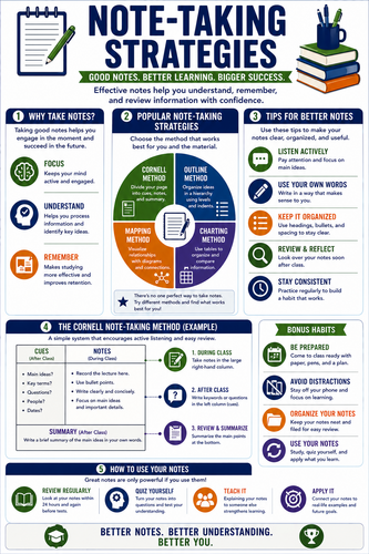 Note-Taking Strategies I High School I Infographic