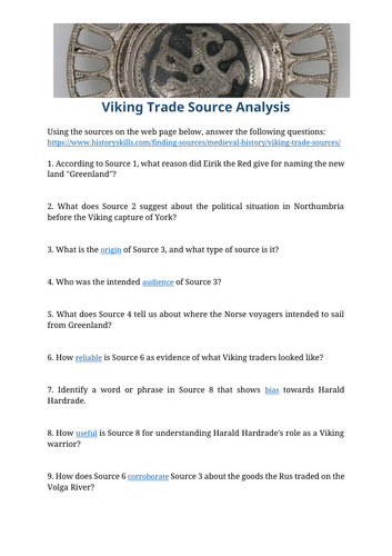 Viking Trade Source Analysis Worksheet