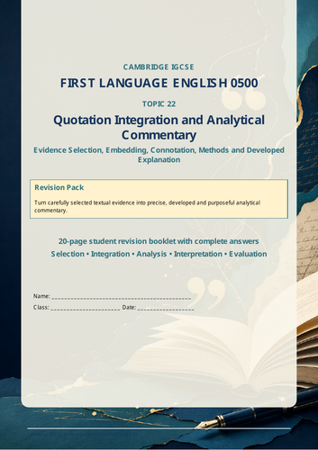 Cambridge IGCSE First Language English 0500: Quotation Integration Analytical Commentary