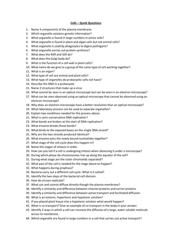 A-Level Biology - Cells Quick Questions