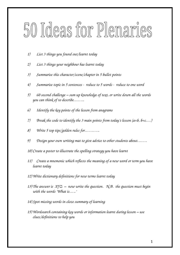 50 Plenary Ideas