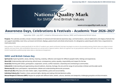 Awareness Days, Celebrations and Festivals 2026–2027