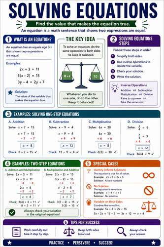 Solving Equations I High School I Infographic