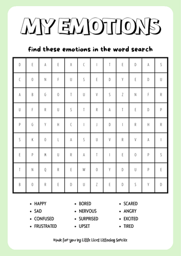 My emotions wordsearch PSHE Wellbeing Mental health