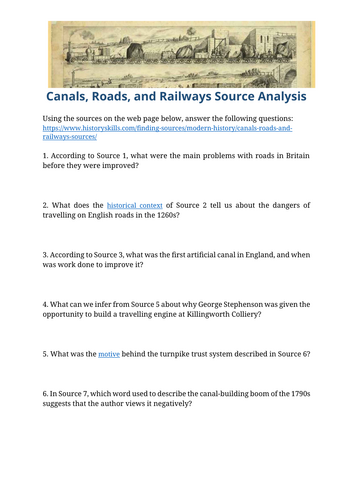 Canals, Roads, and Railways in the Industrial Revolution Source Analysis