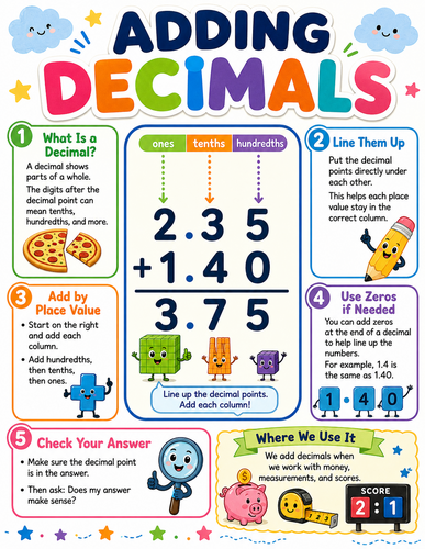 Adding Decimals I Elementary School I Infographic