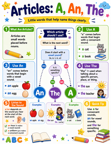 Articles - A, An, The I Elementary School I Infographic