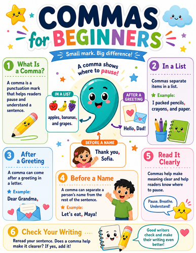 Commas for Beginners I Elementary School I Infographic