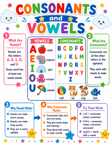 Consonants and Vowels I Elementary School I Infographic