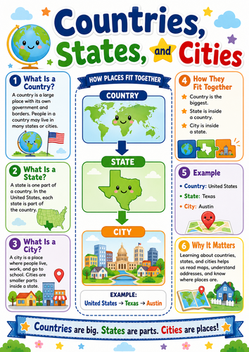 Countries, States, and Cities I Elementary School I Infographic