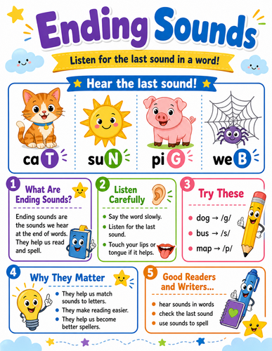 Ending Sounds I Elementary School I Infographic