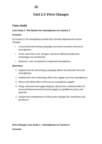 IG Econ Unit 2.5 Price Changes Worksheet