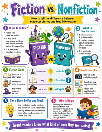 Fiction vs Nonfiction I Elementary School I Infographic