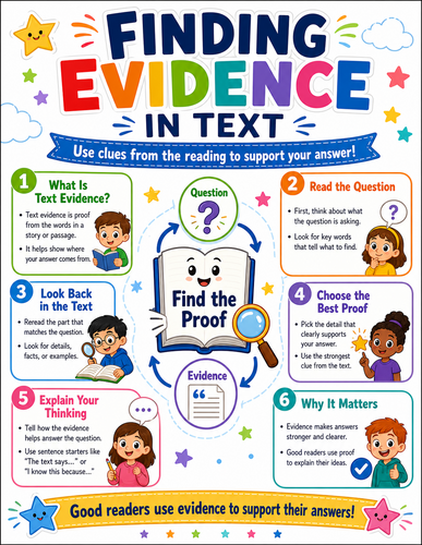 Finding Evidence in Text I Elementary School I Infographic