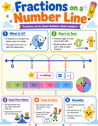 Fractions on a Number Line I Elementary School I Infographic