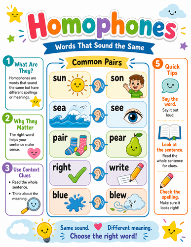 Homophones I Elementary School I Infographic